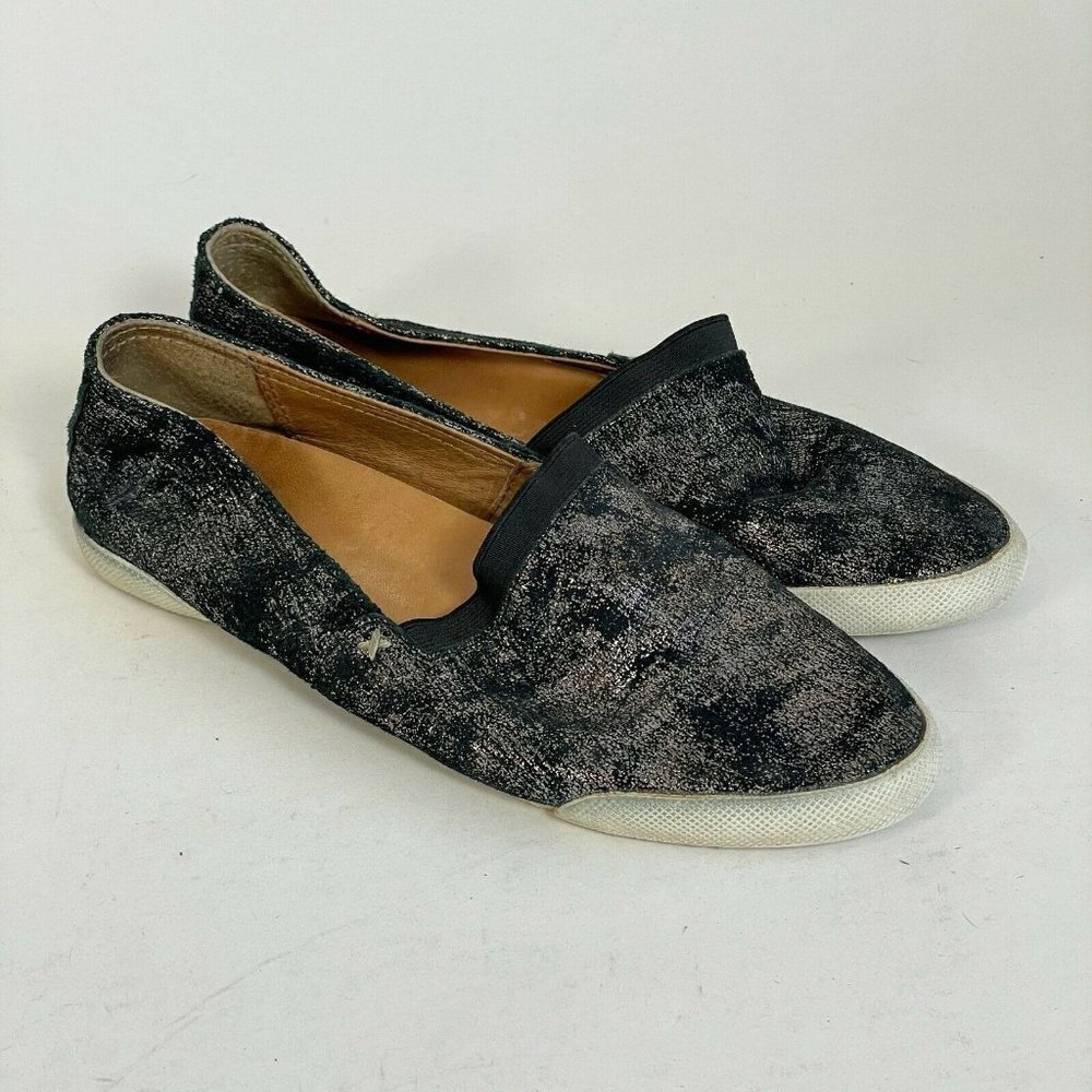Frye Womens Melanie Slip On Loafers Casual Flats Metallic Black Sz 6.5 M Leather